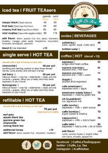 Caffe La Tea, Cabanatuan, Mabini, Robinsons, NE Pacific, Dagupan, Gapan, menu, price