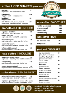 Caffe La Tea, Cabanatuan, Mabini, Robinsons, NE Pacific, Dagupan, Gapan, menu, price