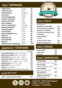 Caffe La Tea, Cabanatuan, Mabini, Robinsons, NE Pacific, Dagupan, Gapan, menu, price